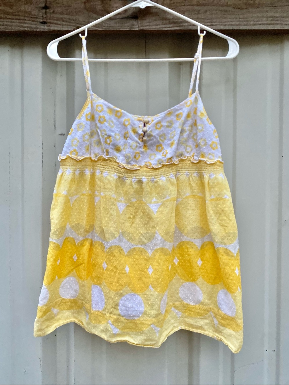 Vintage Y2K Juicy Couture Yellow White Circle Print Cotton Babydoll Tank Size 6